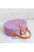 coloring rattan circle leather handbags purple color